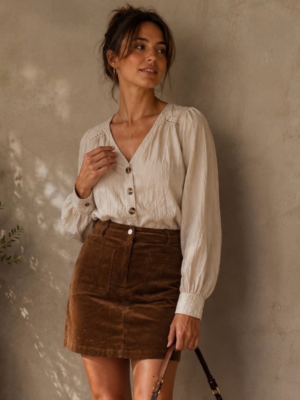 Cleo Petites Beige 100% Cotton Eyelet Blouse | Size Small